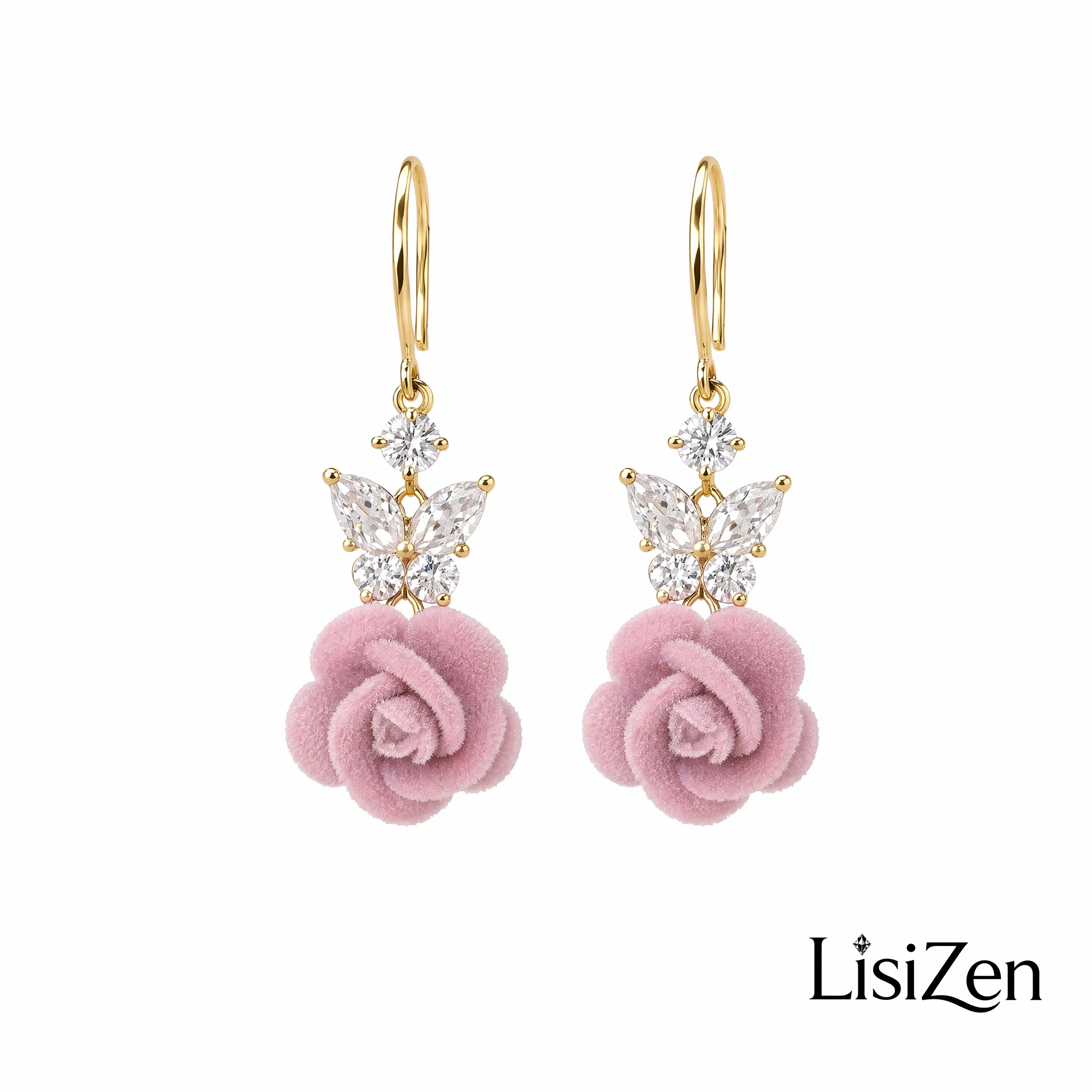 Dangle Earrings with Cubic Zirconia Bow, Elegant Butterfly or Flocked Rose Pendant for Women, Lightweight Alloy Plated Statement Jewelry