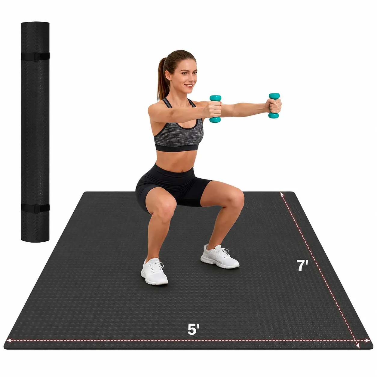 Extra Large Exercise Mat,7'x5' (6mm) | Non-Slip, Ultra Durable, Shoes-Friendly, High-Density, Thick Workout Mat for Home Gym, Cardio, Jump Rope, MMA, Weights