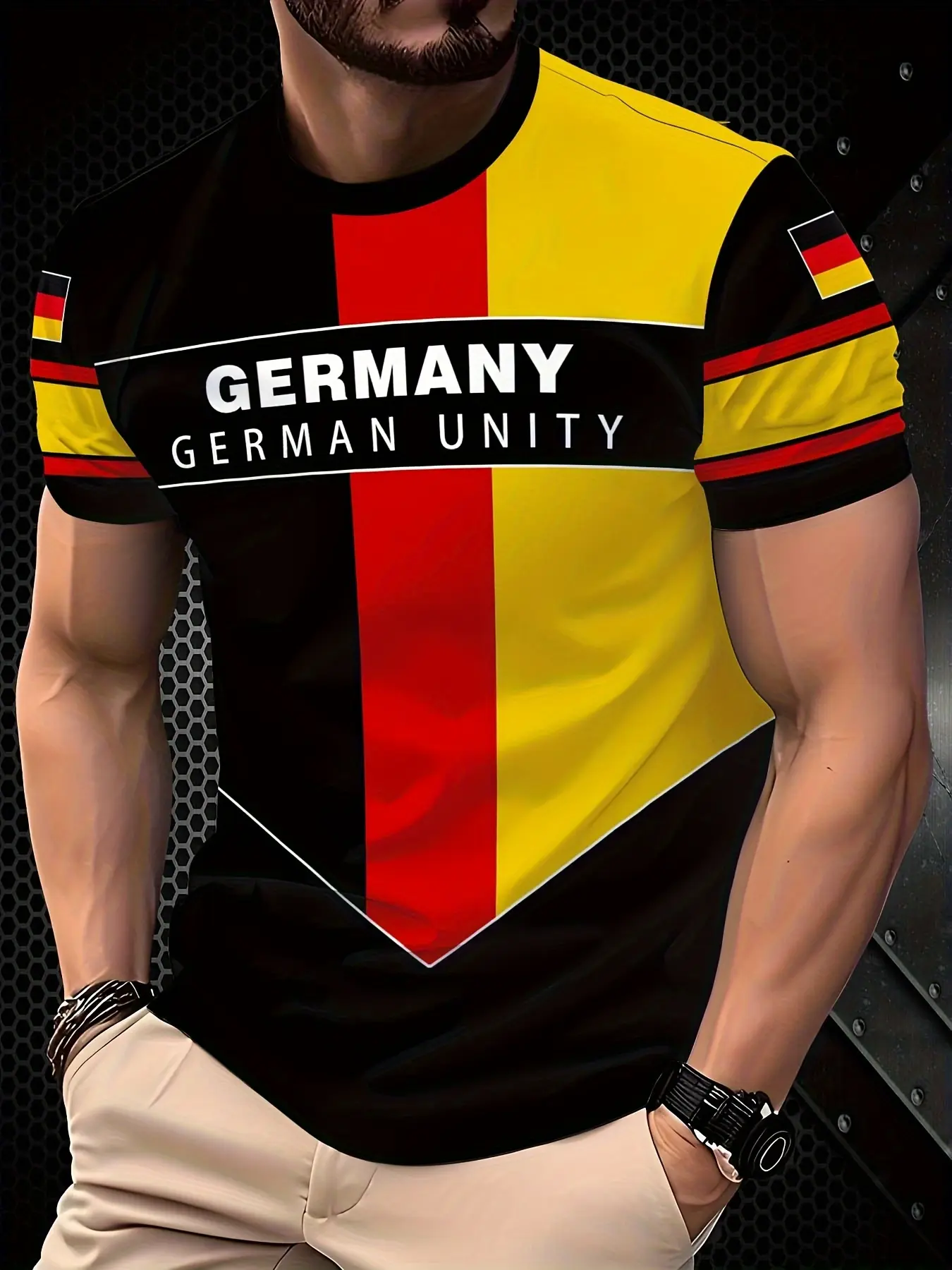 Men's German Football Shirt, Flag Print T-Shirt, Jersey Tee, Sports Tees, // Short Sleeve, Lightweight Round Neck Summer Casual Sport Top, Athletic Top, Sports Jersey