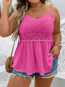 Breezaya Plus Eyelet Embroidery Peplum Cami Top