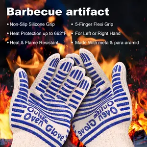 Kitchen cooking gloves, heat resistant and high temperature resistant, can be used to make bread, pizza, oven gloves, barbecue gloves - non-slip silicone with fingers, multifunctional gloves for outdoor sports