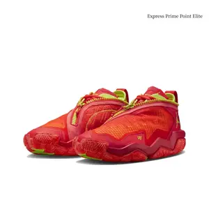 Red & Lime Low-Top Basketball Sneakers, Breathable Mesh & Fabric Upper, Zip Closure, Shock-Absorbing Cushion, Non-Slip Outsole, Performance Athletic Trainers For Men
