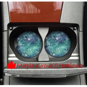 Set of 2 Ocean Hibiscus Design Car Coasters - 2.56" Coasters - Car Coasters - Available in Sandstone, Hardboard or Rubber