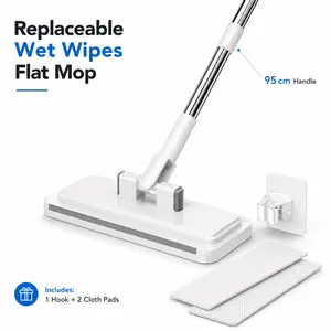 Retractable Disposable Dust Mop, Hands-Free Automatic Clamp, Dry & Wet Dual Use, Replaceable Non-Woven Pads, No Hand Wash, Lazy Household Dust Cleaner for Hardwood Floors, Tile Floors and Baseboards