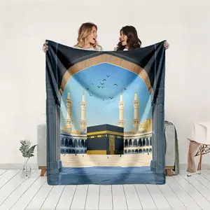1 piece Panoramic view of the Kaaba in the holy city of Mecca during the Hajj pilgrimage themed flannel blanket - Modern-style all-season flannel blanket, suitable for sofas and beds, super soft and comfortable, digital print design, 100% polyester