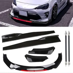Front Bumper Lip Bumper Spoiler Side Skirt Extensions for 1.9M/6.2FT Wide Cars, Sturdy ABS Air Dam Front Bumper Lip Body Kit Replacement Automotive Vehicles Sedans Glossy Black Red