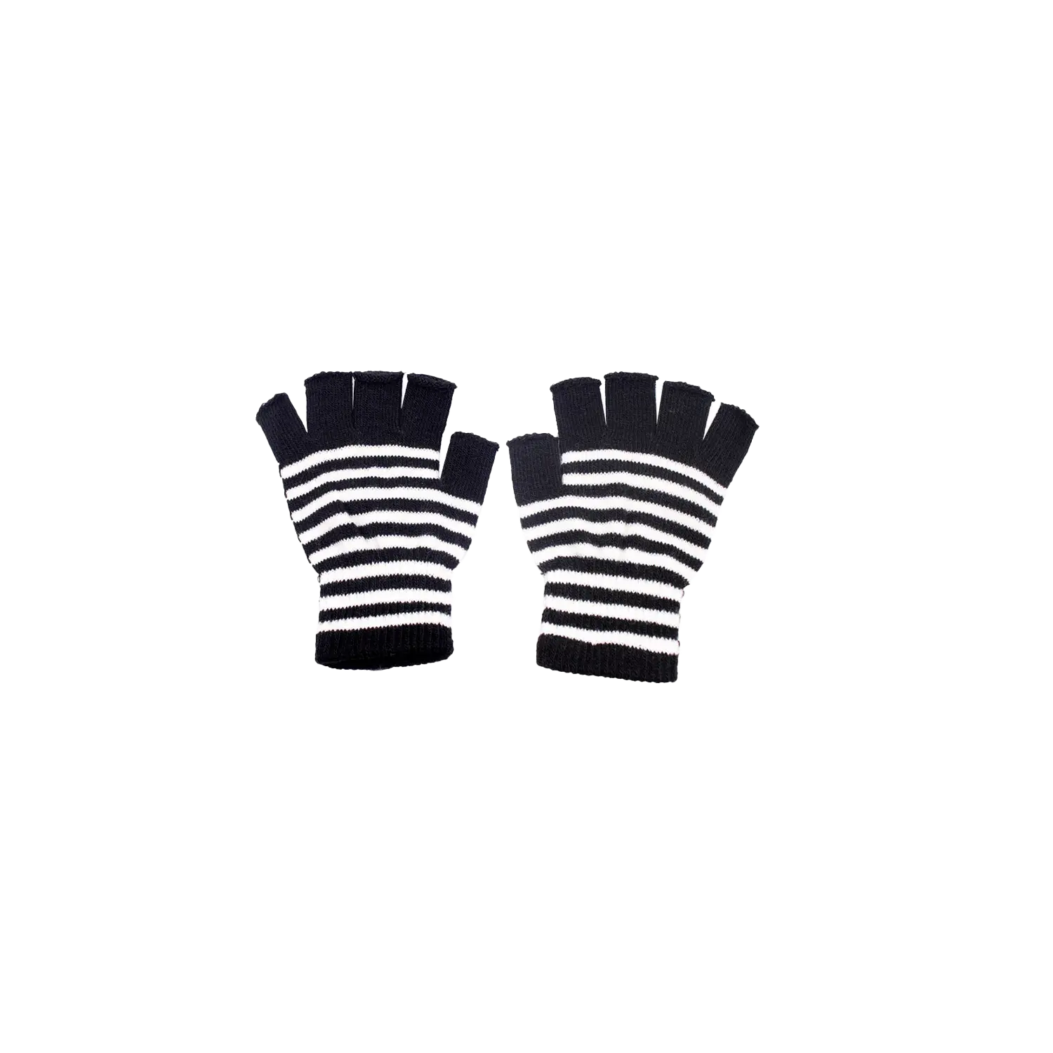 VampireFreaks Striped Fingerless Gloves Black and White - Super Soft Unisex One Size Fits Most Stretchy Ribbed Cuff 100% Knitted Acrylic