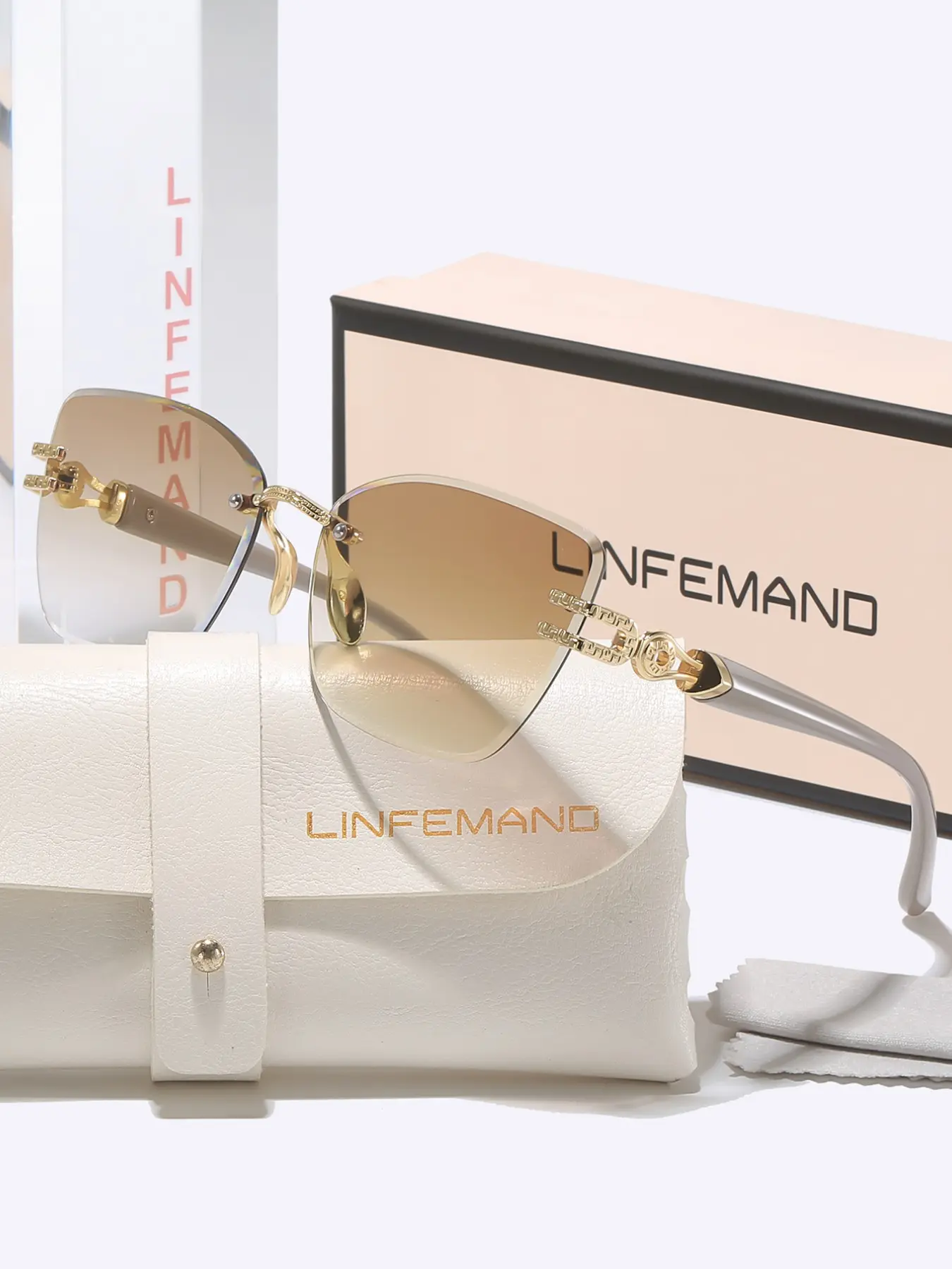 Linfemand Unisex Luxury Frameless Gradient High Quality Stylish UV400 Sunglasses, Unique Metal Craft Decorative Temples, Summer Party Gift, Trendy Sunglasses