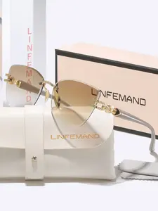 Linfemand Luxury Frameless Gradient High Quality Sunglasses Uv400 Unisex, Unique Metal Craft Decorative Legs, Summer Party Dancewear Gift