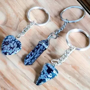 Snowflake Obsidian Stone Single Point Keychain