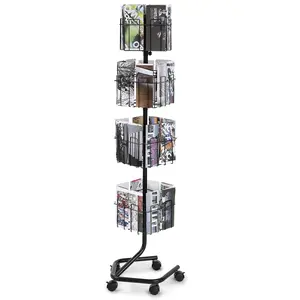 fathersdaygift VEVOR Brochure Display Rack, 4-Tier 32 Pockets Rotating Magazine Literature Display Stand for Postcards, 360 Spinning Greeting Cards Rack with 5 Wheels (2 Lockable) for Shop Exhibitions Office
