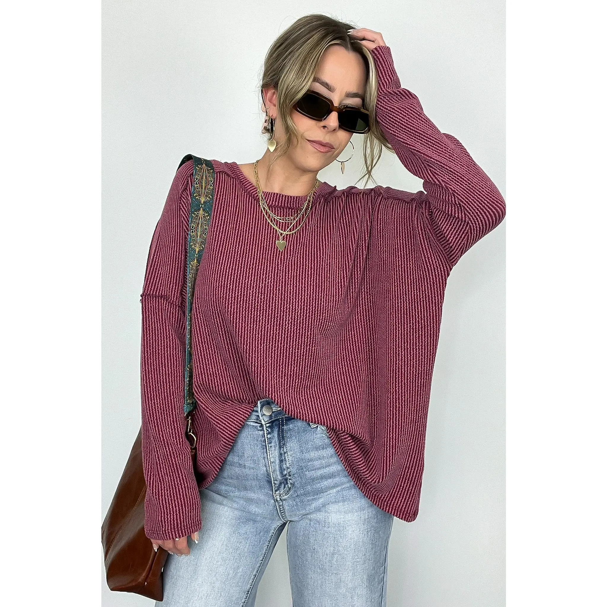 Amirah Rib Knit Long Sleeve Stitch Top