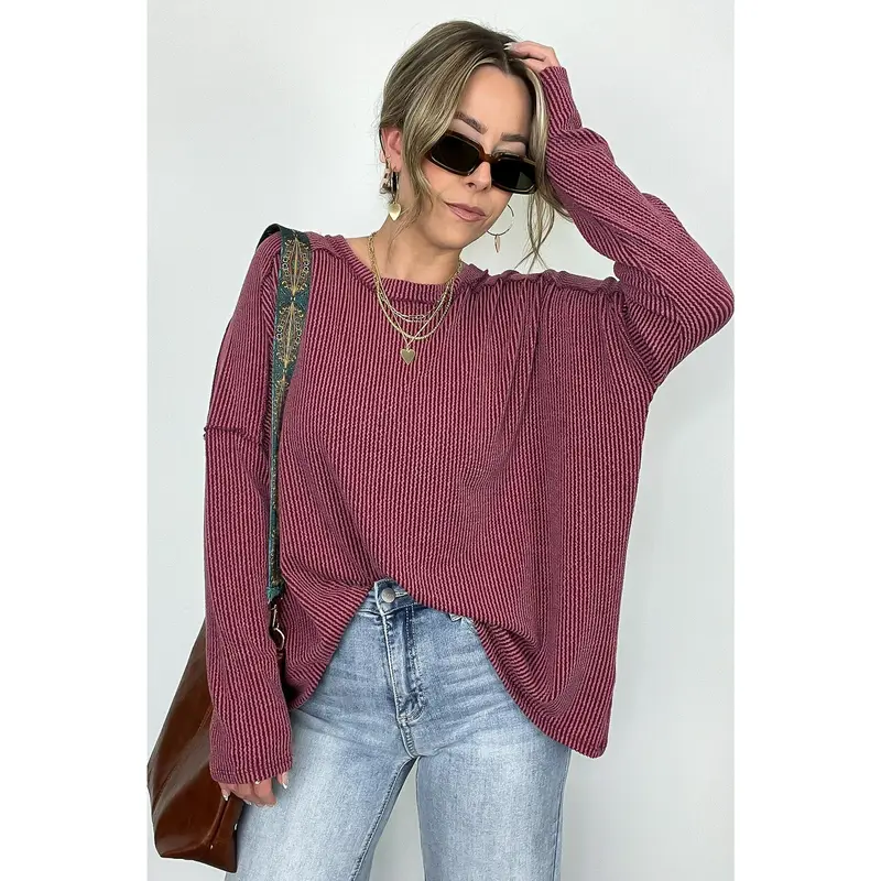 Amirah Rib Knit Long Sleeve Stitch Top
