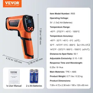 VEVOR Infrared Thermometer, -402732F Dual Laser Temperature Gun Non-Contact, Handheld IR Heat Temperature Gun with Adjustable Emissivity for Metal Smelting/Cooking/Pizza Oven/Engine(Not for Human)