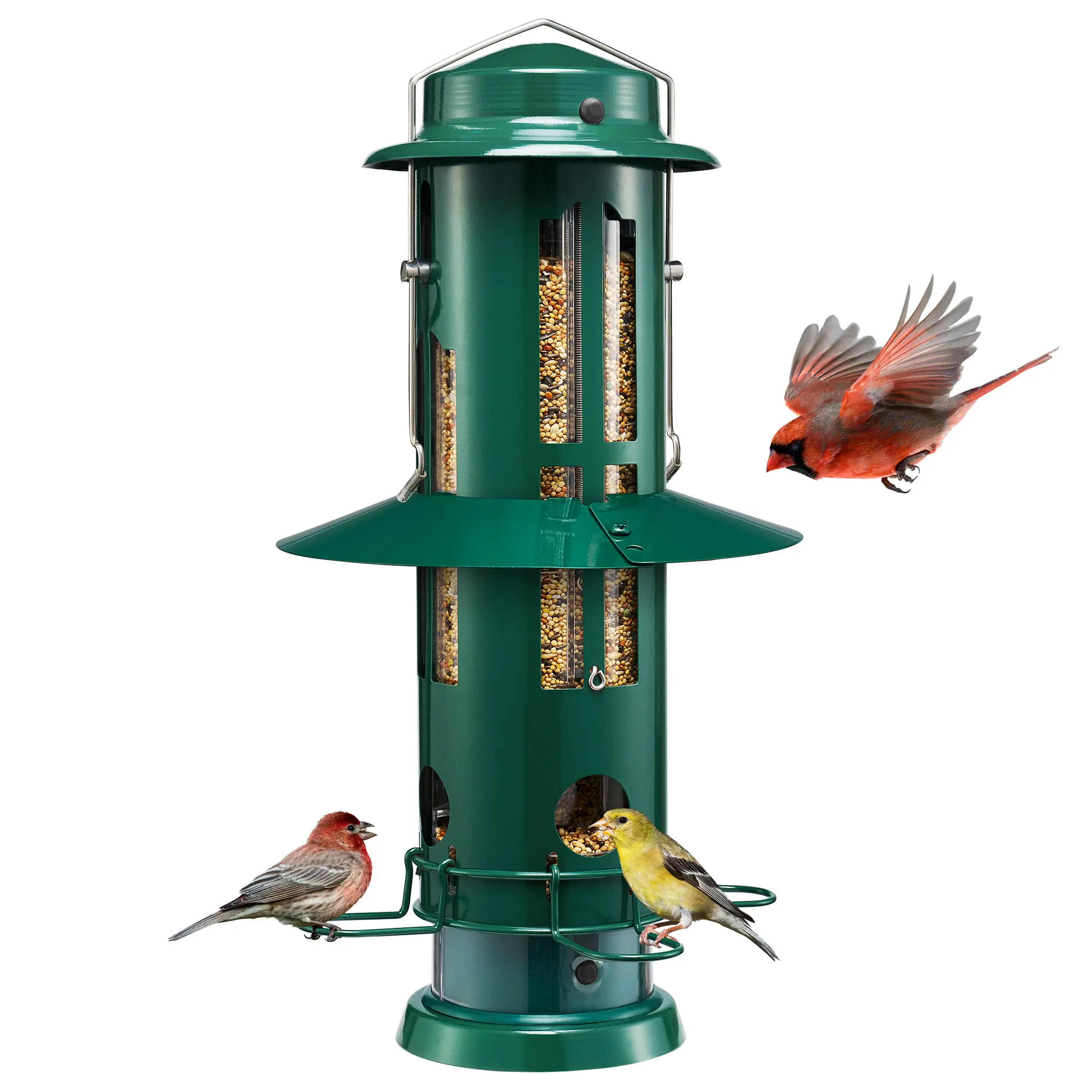 Kingsyard Squirrel Proof Bird Feeder for Backyard Nature Watching Weight Activated Perch Metal Feeder 3lb Large Capacity for Wild Birds