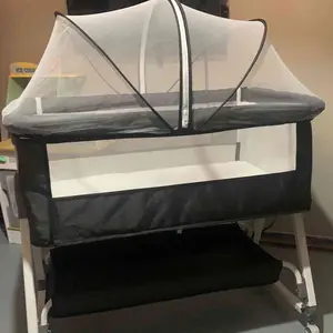 Premium 3 in 1 Baby Bassinet Bedside Sleeper for Newborn 0–6 Months, Height Adjustable Portable Crib with Wheels, Breathable Mesh, Mosquito Net, Mattress & Storage Basket foldable cot new gifts folding bed sidesleeper design