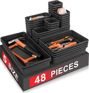 Takytao【48Pcs】【5 Size】Tool Box Organizer, Drawer Tool Organizer Tray Divider Set, Garage Tool and Accessories Storage, Toolbox Organization Storage for Rolling Tool Chest