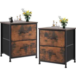 Nightstand Set of 2 with 2 Storage Drawers 20" Height Small Bed Side Furniture End Table Wooden Top Fabric Cabinet Kids Mini Dresser for Bedroom Closet Entryway College Dorm end table Decoration