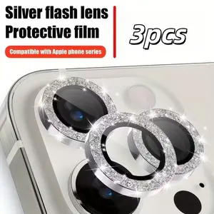3-Piece Metal Protective Lens Protector - Suitable for iPhone 17/16/15/14/13/12/11 Rear Camera Metal Glass Screen Protector - Glitter Lens Protector - Exquisite and Practical - Accessories