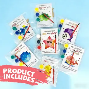 Valentines Day Gifts for Kids - 28 PCS Valentine Cards School with Art Supplies - Heart Mosaic Barn Quilt Painting Craft Kits - for Classroom Kids Boys Girls Gifts Exchanges - Valentines Party Favors Colored Pens Set Drawing Color Drawing Paper