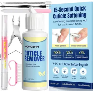 Morovan Cuticle Remover & Cuticle Oil Kit: Instant Cuticle Softener 15s Removal 7 Pieces Manicure Kit for Women with Stainless Steel Tools and Nail Files for Salon-Quality Results at Home
