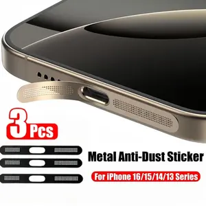 3PCS Metal Protective Dustproof Stickers for iPhone 16 Pro Max/16 Pro/16 Plus/16/15 Pro Max/14/13 Pro, Speaker & Earphone Hole Protection,Anti-Scratch Screen Protector,for iPhone 15Plus 16Pro Max Sticker Accessories