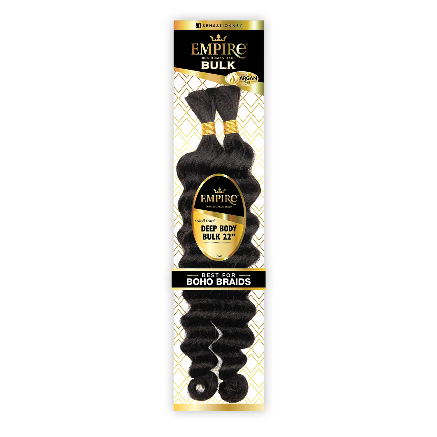 Sensationnel Empire 100% Human Hair Braids, Deep Body Wave Bulk Hair Extensions 22 Inch, Argan Oil Infused & Tangle-Free, Hair Weave Extensions