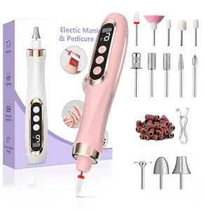Nail Drill with 14 Stainless Steel Bits  Professional Manicure Pedicure Kit 9 Speed Cordless for Thick Nails & Cuticles Electric Nail File Set for Hand & Foot Care