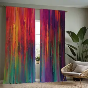 2-Piece Colorful Gradient Print Curtains, Fashionable Rod Pocket Window Drapes for Bedroom & Living Room, Comfortable Atmosphere, Easy Installation, Home Decoration Curtain