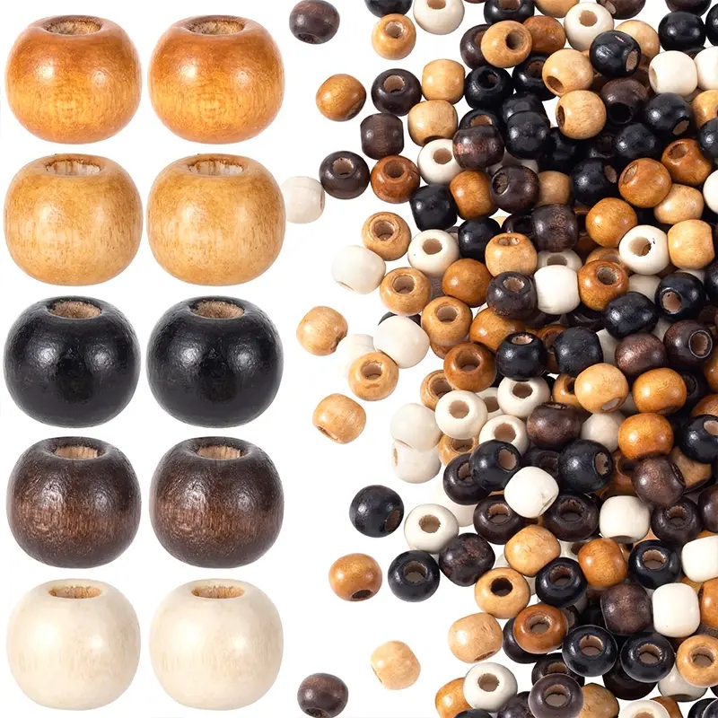 100pcs Large Hole Wooden Beads for Crafts, Vintage Round Natural Wood Spacer Beads, 5 Colors 9x10mm DIY Jewelry Making Hair Necklace Bracelet Decor Jewelry Making Kit, Bead Assortment, Bead Set, Jewelry Making Supplies