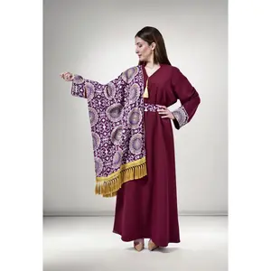 Maroon Majesty Kuwaiti Dress with Embroidered Shawl