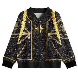 LOEL Girls' Stylish Printed V-Neck Jacket for Spring and Autumn with Pockets Lightweight Zipper Long-Sleeve Flight Jacket Trendy Singer Outfit for Children Aged 3-12