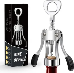 Wine Opener, Zinc Alloy Wine Bottle Opener, Wing Corkscrew Heavy Duty, Manual Multifunctional Cork Screw for Waiter, Silver | Durable Winged Corkscrew, Professional Wine Opener for Waiters, Heavy-Duty Zinc Alloy Wine Bottle Opener Kitchen Sturdy Utensils