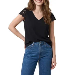 Shewin 2026 Summer Top V-Neck Viscose Blend Breathable Lace Trim Easy to Match