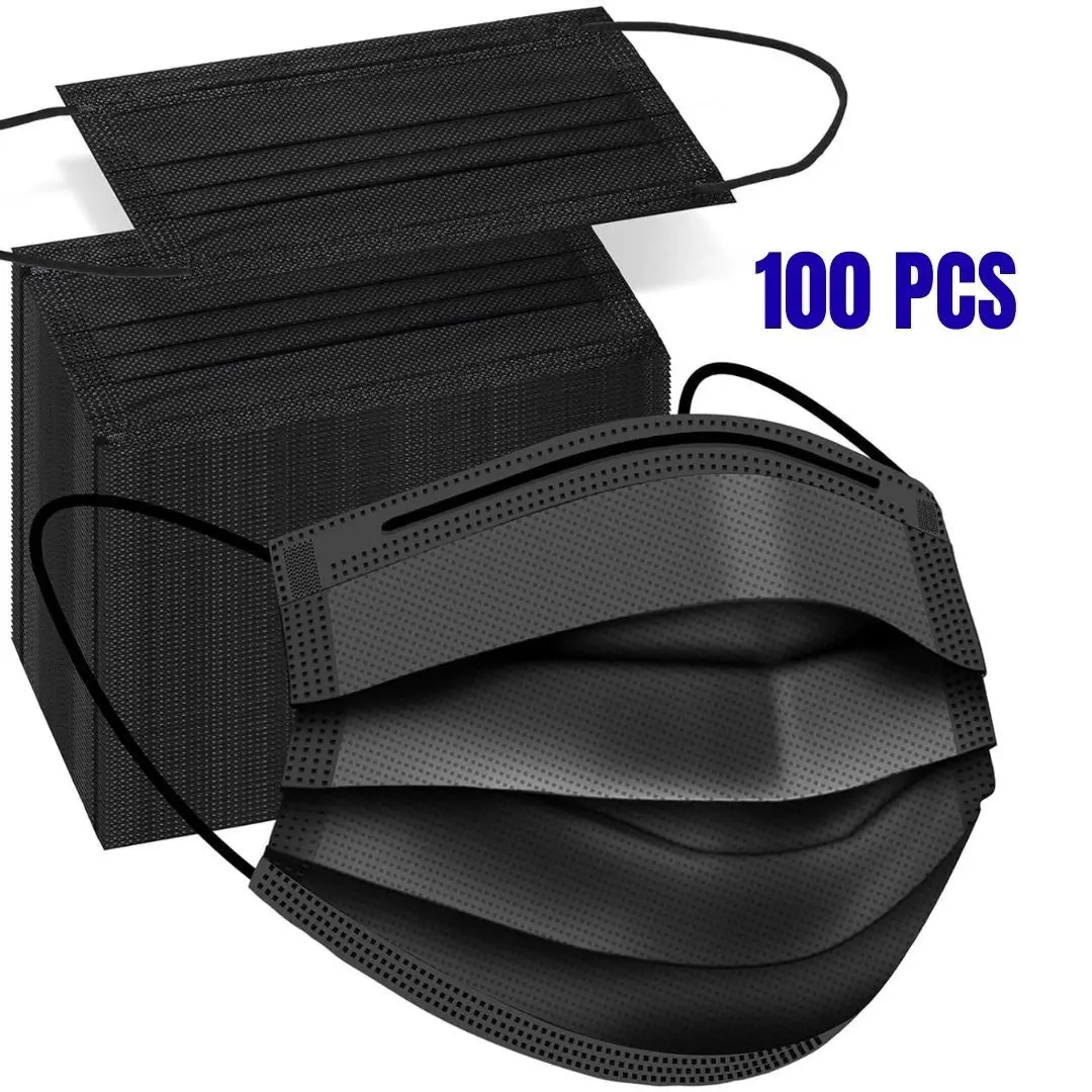 100 PCS Black Disposable Face Masks, 3 Ply Ear Loop, Fashionable Style for Daily Use, Suitable for Home, School, Office & Outdoor