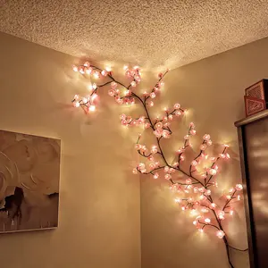 LED Sakura Vine String Lights, Glowing Cherry Branches, Bendable LED Tree Lights, 8 Flash Modes, USB Powered, Indoor Atmosphere Decor