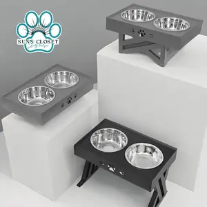 Dog Double Bowls Adjustable Elevated Feeder Pet Feeding Raise Cat Food Water Bowls with Stand Stainless Steel Lift Tabel for Dog