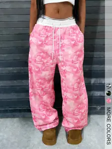 Women's Camo Casual Sport Pants, Wide Leg Street Dance Fashion Comfortable Loose Fit, Elastic Drawstring Waist, Trendy Street Style, Camouflage, Camo Print Pants, Casual Fashion Trousers, Casual Fashion Bottoms