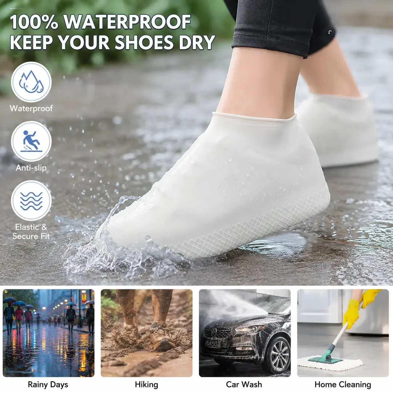 5pcs Non-Slip Waterproof Shoe Covers for Rain & Mud - Reusable Silicone Boot Protectors