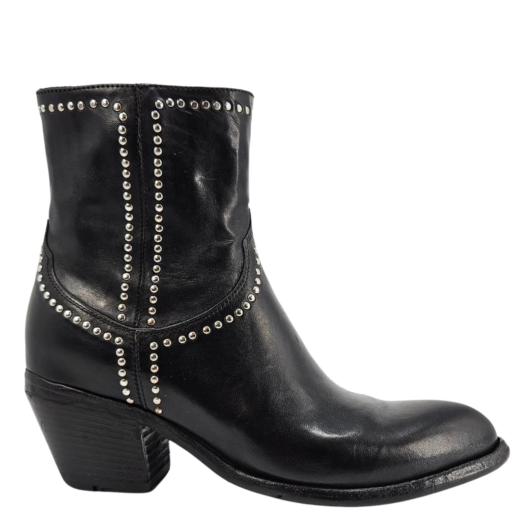 Leather Studded Western Ankle Boot