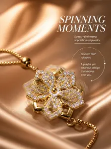 Rotating Bauhinia Flower Sliding Bracelet for Women - 18K Gold Plated Cubic Zirconia Adjustable Anxiety Relief Bracelet, Luxury Floral Jewelry