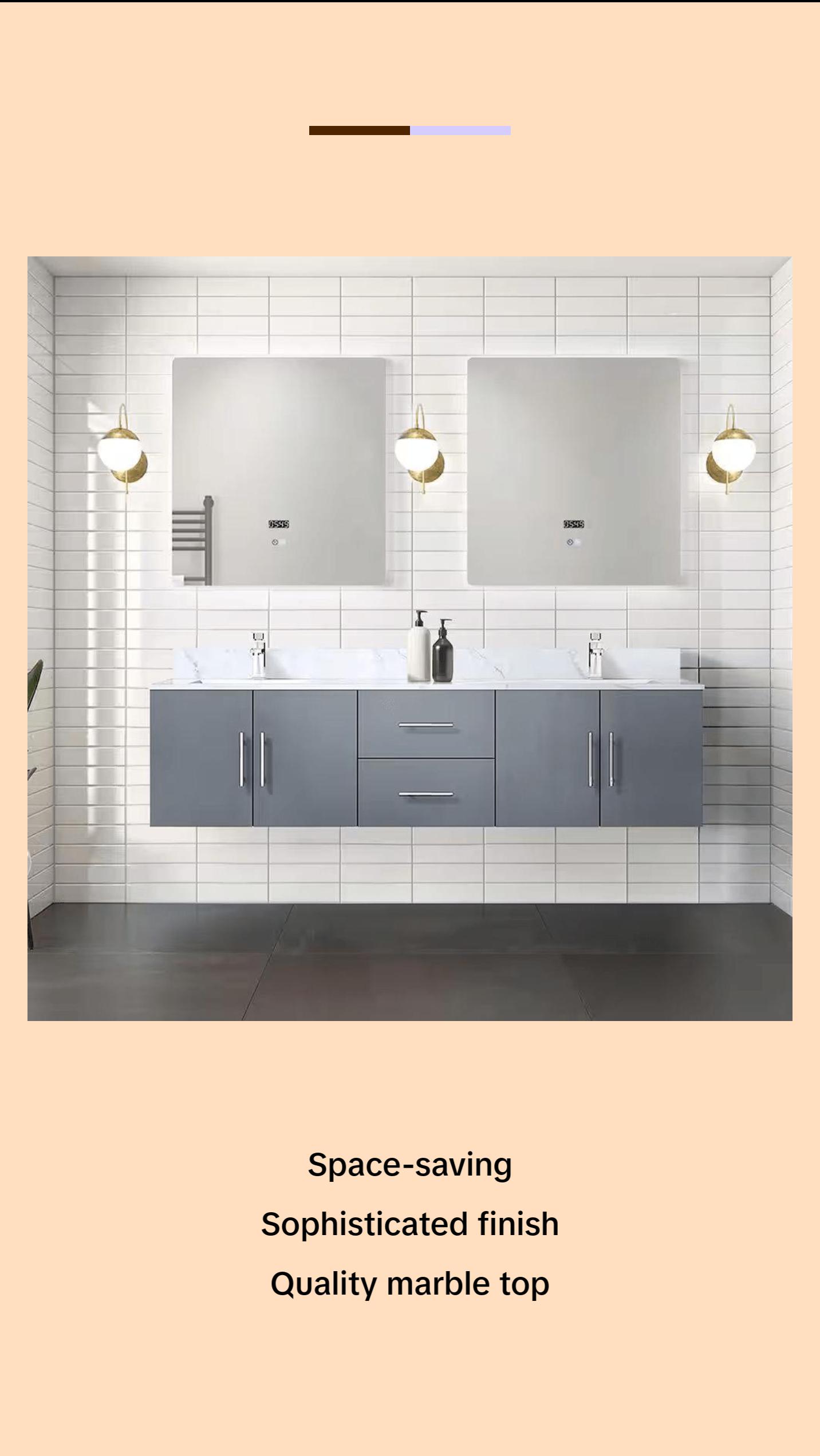 Geneva 72 In. Floating / Wall Mounted Dark Grey Bathroom Vanity With Double Undermount Ceramic Sink, White Carrara Marble Top