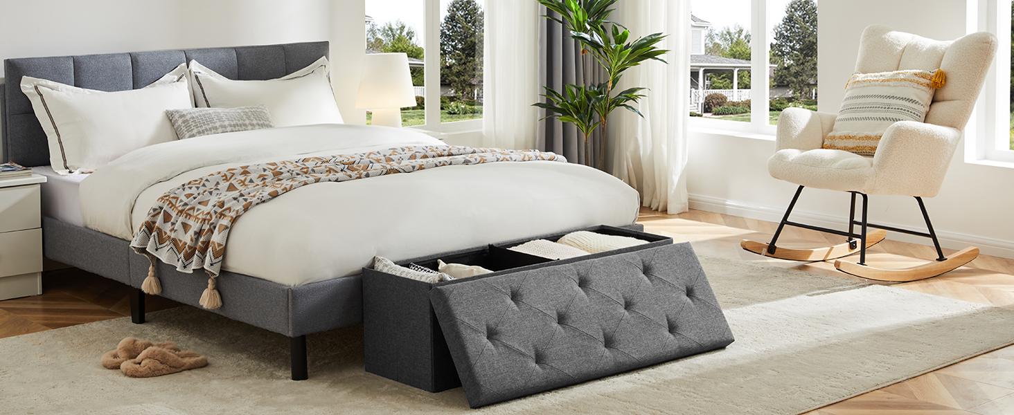【New Color】Folding Storage Ottoman Bench Modern Linen Fabric Padded Seat Large Toy Box End of Bed Entryway Comfortable Durable Multifunctional Seater 【New Color】Folding Storage Ottoman Bench Modern Linen Fabric Padded Seat Large Toy Box End of Bed Entryway Comfortable Durable Multifunctional Seater