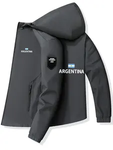 Men's Fashion Jacket with Argentina Logo, Stylish Zipper Pockets, Casual Hooded Design, Polyester Material, Spring & Fall Wear