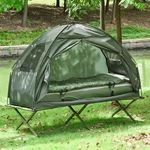 Multifunctional Folding Camping Cots for Adults, Elevated Tent with Sleeping Bag, Thick Air Mattress Pad, Portable Single Sleeping Cot Camping Bed
