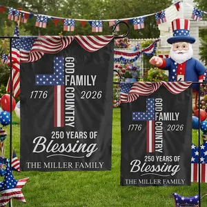 Personalized God Family God Country Garden Flag, 1776-2026 250th Anniversary House Flag Yard Decor, Custom Family Name Patriotic Flag