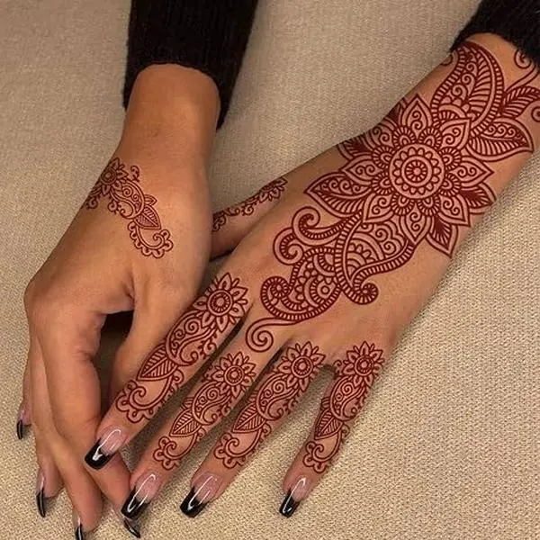 10 Sheets Brown Henna Tattoo Kit, Lace Fake Tattoos Semi Permanent Tattoo Stickers Waterproof Henna Tattoo Stickers for Women Wedding Party Festival Tattoos Decorations(Henna Tattoo) 538
