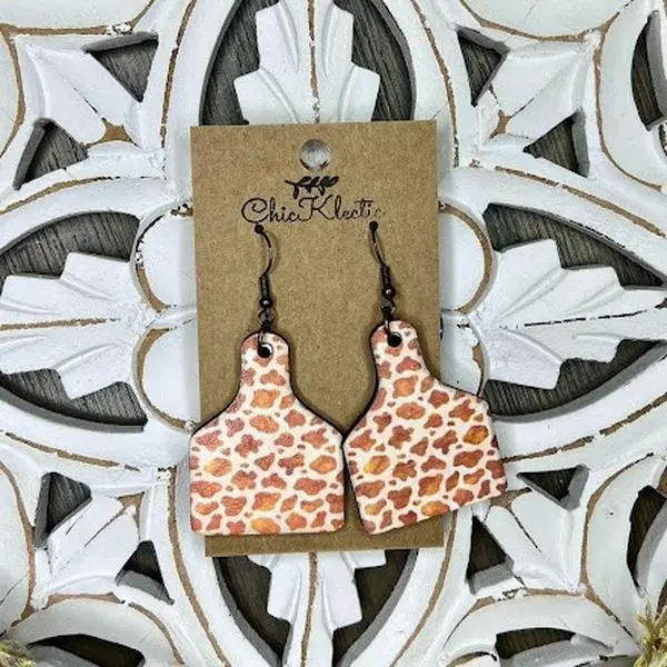Western Cow Print Sublimated Wooden Earrings - casual, bridesmaids, rustic - Fashion Accessory handmade dangle
