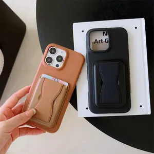 Solid Color Phone Case with Card Holder, 1 Count Shockproof Phone Protective Cover, Phone Accessory Compatible with iPhone 11 12 13 14 15 16 Pro Max Plus