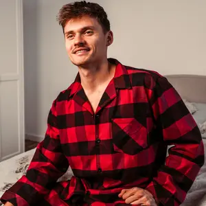 NORTY Flannel Plaid Winter Pajamas for Men Soft Durable Cotton Polyester Blend Long Sleeve Shirt Pants Set 39990 Sizes S to XXL Loungewear Menswear Elastic Homewear Loose Nightwear Pjs Pyjamas